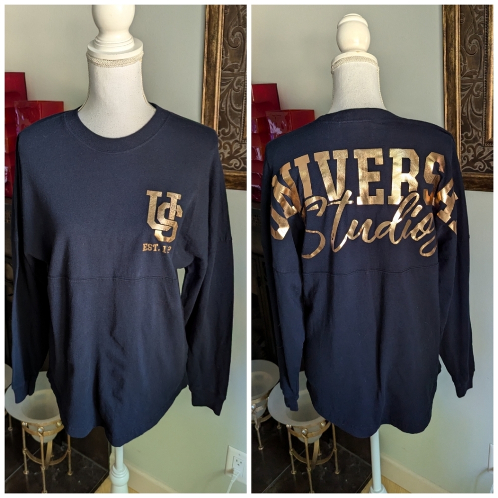 Universal Studios Adult Small Spirit Jersey T-shirt Black Gold Foil Logo 19